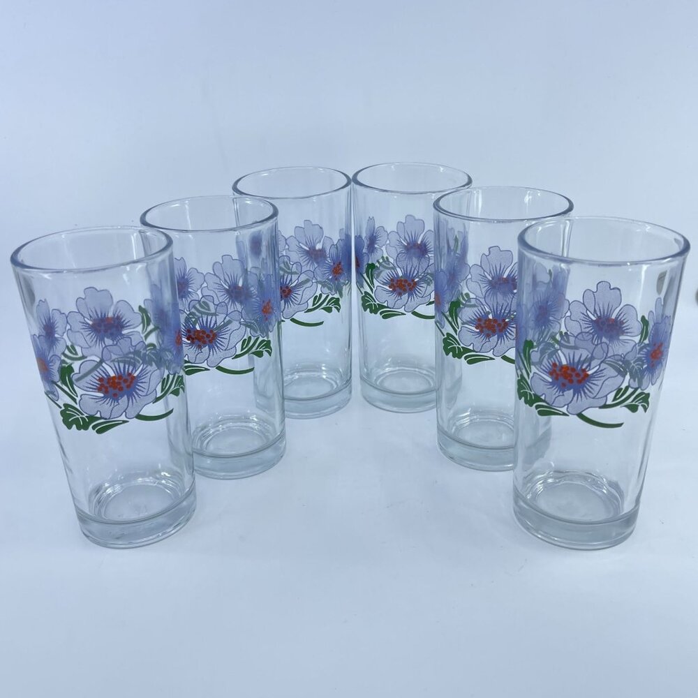 vintage cresa blue poppy glassware set of 6 tumblers retro kitchenware